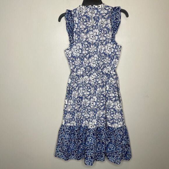 J.CREW Dress Women 2 Blue Floral Above Knee NEW Ruffle Trim Pockets CA214 - Picture 7 of 15